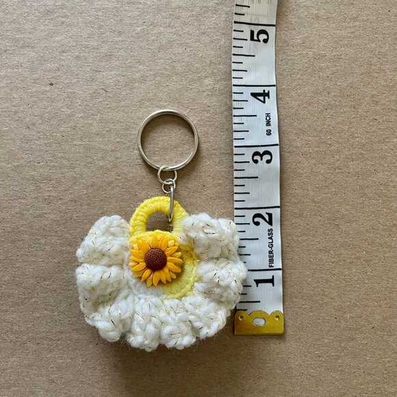 Handmade Keychain, Crochet Backpack Charm, Floral Charm - Picture 5 of 5